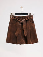 Diagonal-Kahverengi Deri Şort-Şort-7-Milagron.com