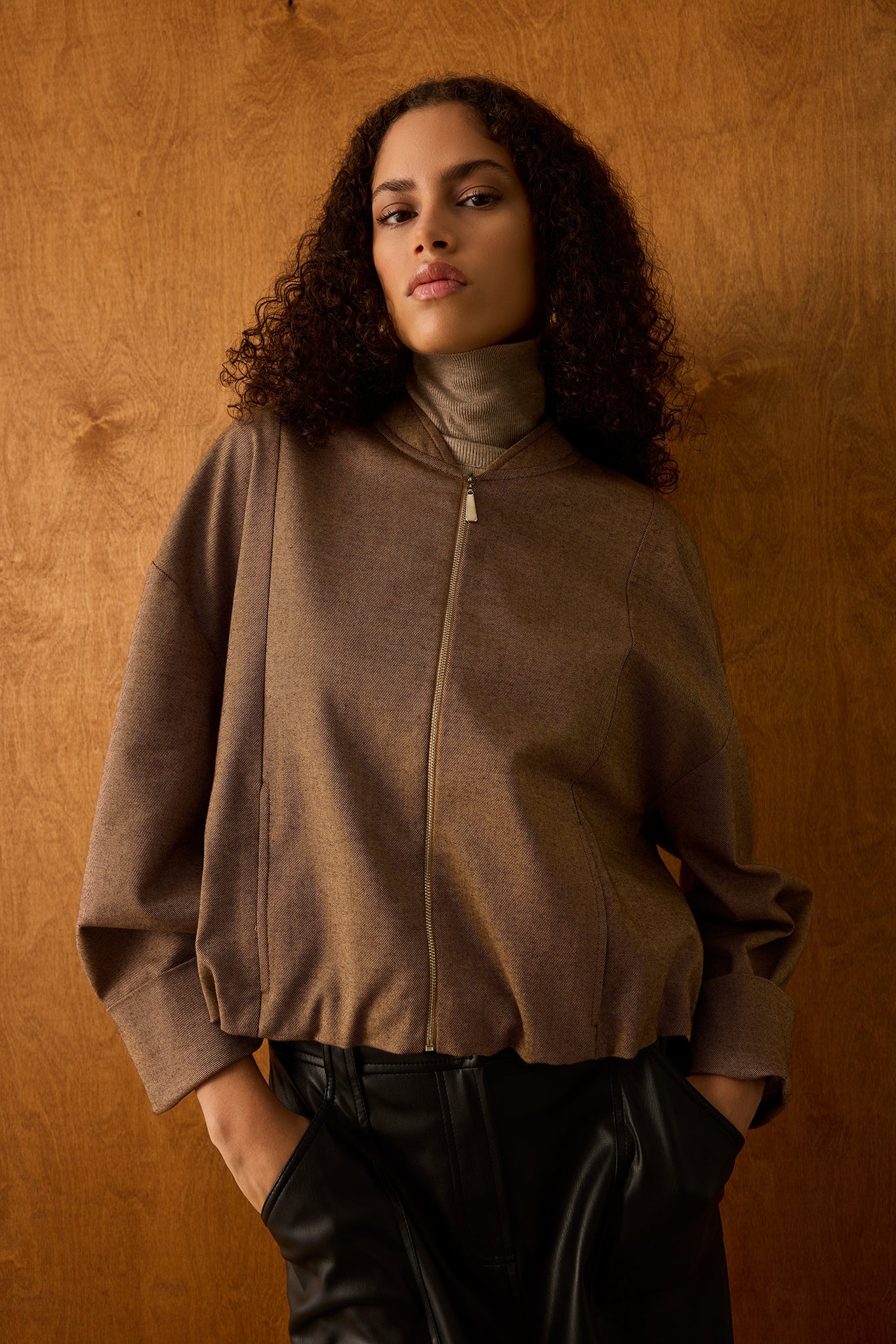 Diagonal-Kahverengi Fermuarlı Bomber Ceket-Ceket-1-Milagron.com