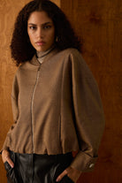 Diagonal-Kahverengi Fermuarlı Bomber Ceket-Ceket-3-Milagron.com