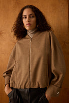 Diagonal-Kahverengi Fermuarlı Bomber Ceket-Ceket-6-Milagron.com