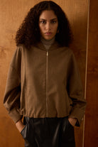 Diagonal-Kahverengi Fermuarlı Bomber Ceket-Ceket-7-Milagron.com