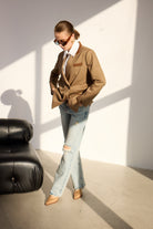 Diagonal-Kahverengi Kruvaze Blazer Ceket-Ceket-2-Milagron.com