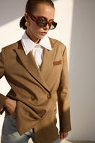 Diagonal-Kahverengi Kruvaze Blazer Ceket-Ceket-3-Milagron.com