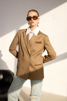 Diagonal-Kahverengi Kruvaze Blazer Ceket-Ceket-7-Milagron.com