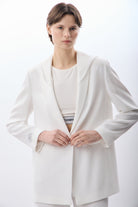 Diagonal-Kapüşonlu Blazer Ceket (Ekru)-CEKET-3-Milagron.com