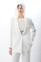 Diagonal-Kapüşonlu Blazer Ceket (Ekru)-CEKET-6-Milagron.com