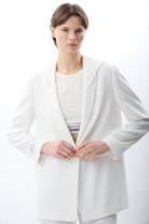 Diagonal-Kapüşonlu Blazer Ceket (Ekru)-CEKET-7-Milagron.com