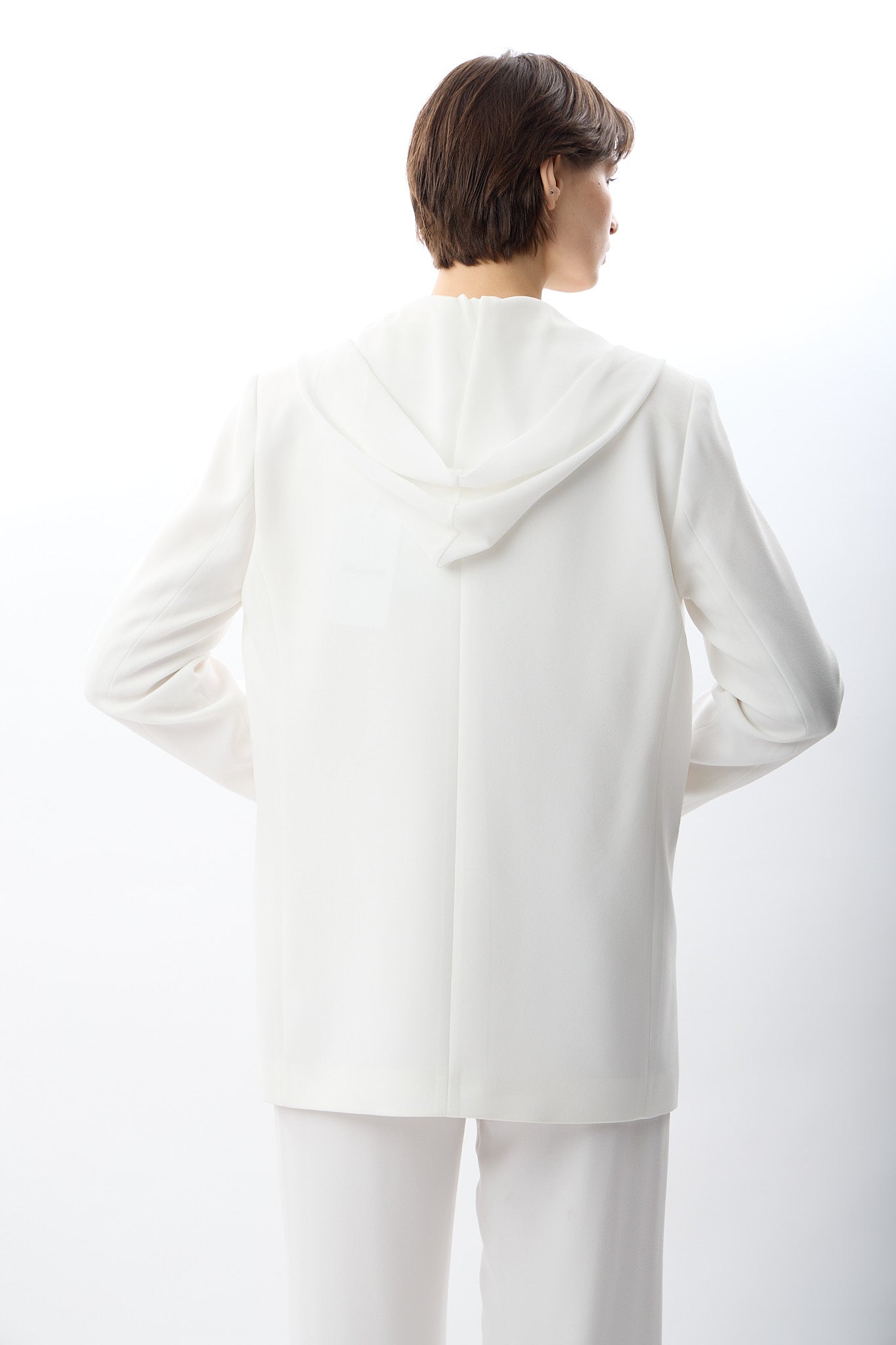 Diagonal-Kapüşonlu Blazer Ceket (Ekru)-CEKET-8-Milagron.com