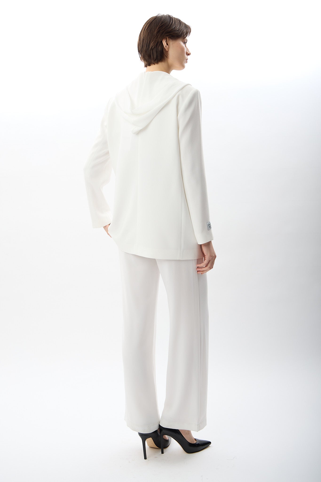 Diagonal-Kapüşonlu Blazer Ceket (Ekru)-CEKET-9-Milagron.com