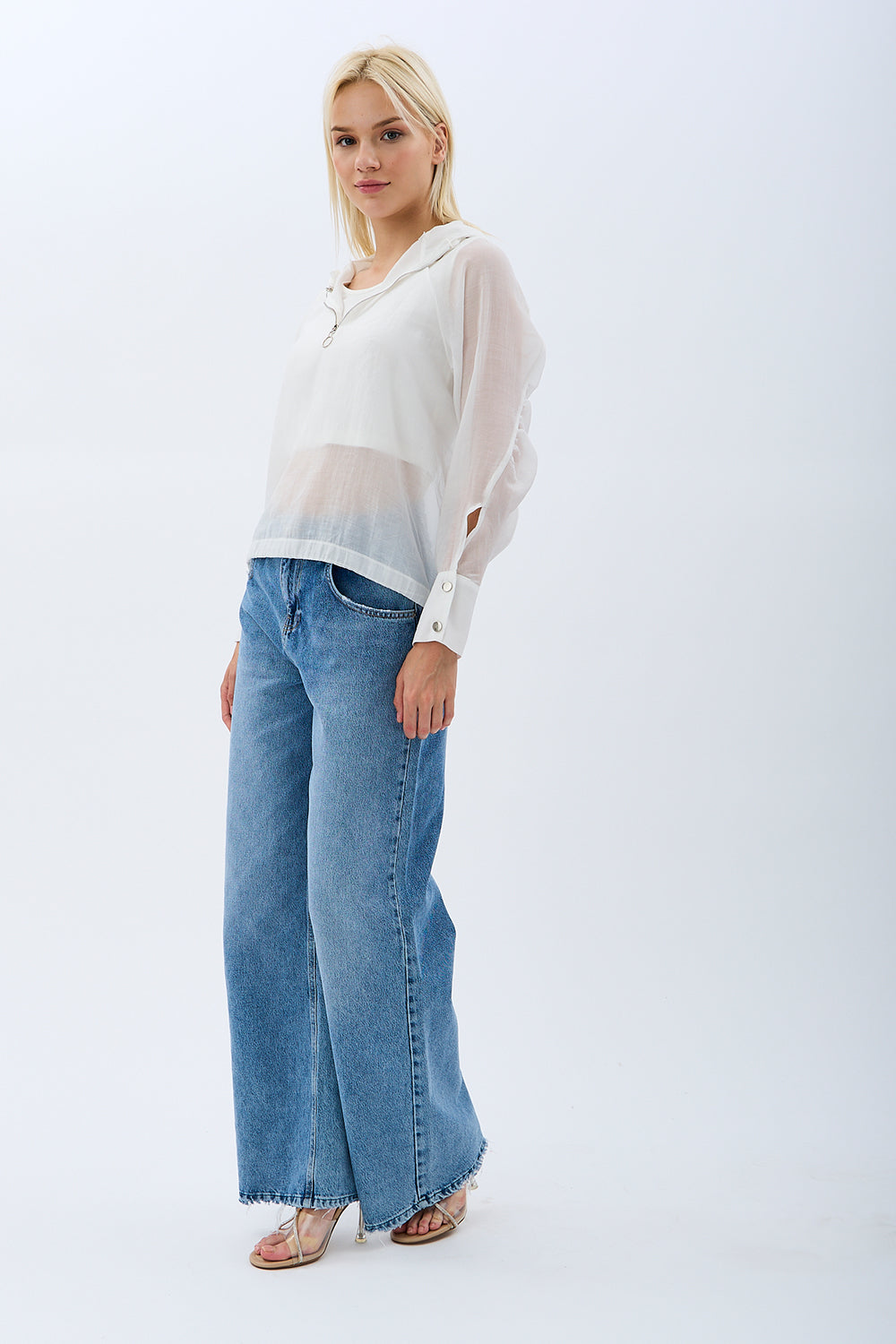 Diagonal-Kapüşonlu Bluz (Ekru)-BLUZ-2-Milagron.com