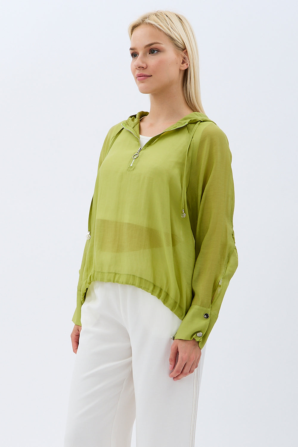 Diagonal-Kapüşonlu Bluz (Yeşil)-BLUZ-2-Milagron.com