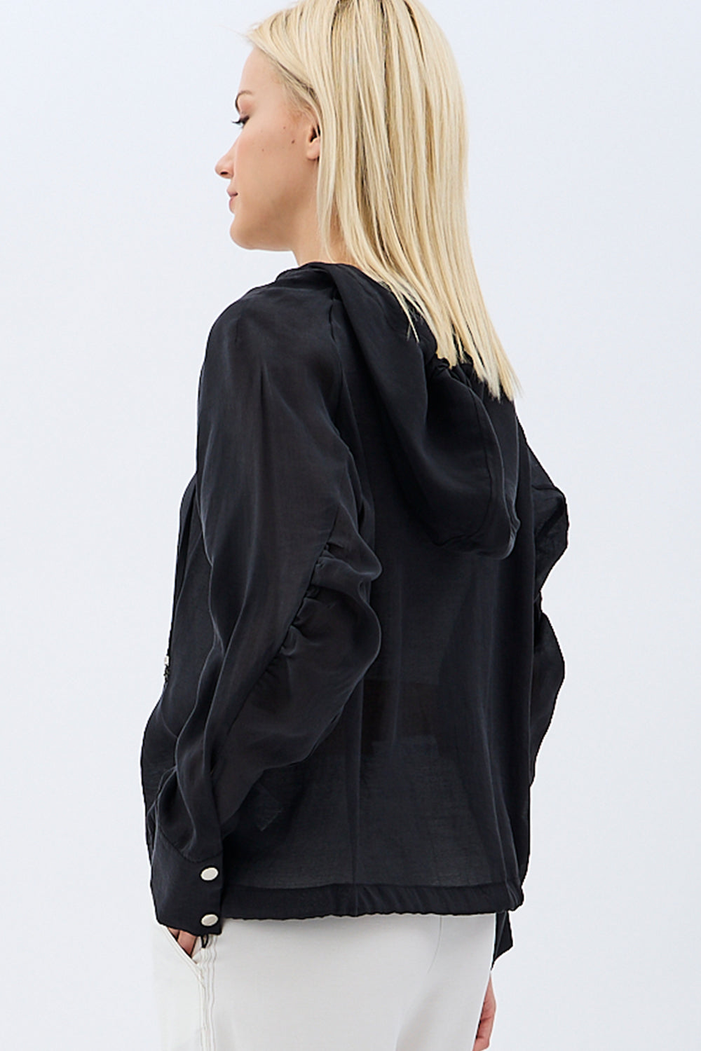 Diagonal-Kapüşonlu Bluz (Siyah)-BLUZ-5-Milagron.com