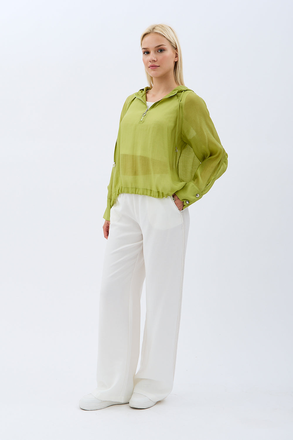 Diagonal-Kapüşonlu Bluz (Yeşil)-BLUZ-6-Milagron.com