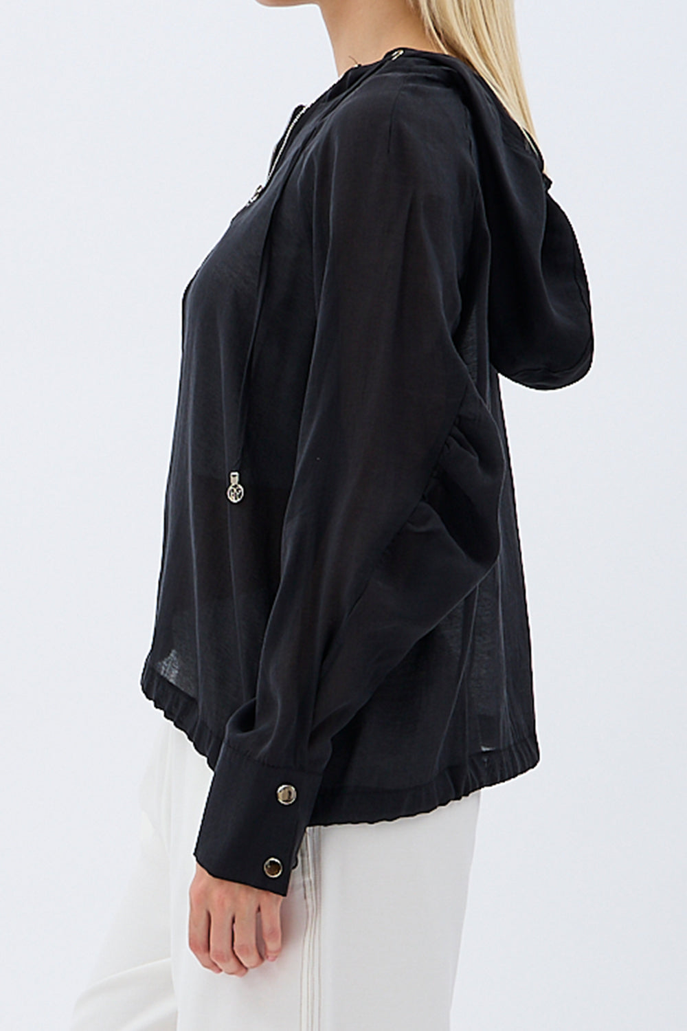 Diagonal-Kapüşonlu Bluz (Siyah)-BLUZ-6-Milagron.com