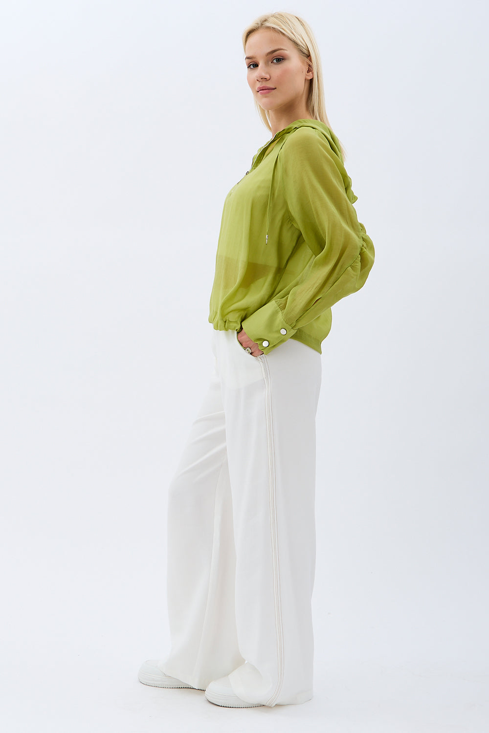 Diagonal-Kapüşonlu Bluz (Yeşil)-BLUZ-7-Milagron.com