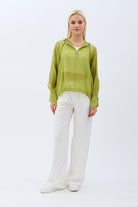 Diagonal-Kapüşonlu Bluz (Yeşil)-BLUZ-9-Milagron.com