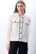 Diagonal-Kapüşonlu İnce Sweatshirt Gömlek (Beyaz)-GÖMLEK-1-Milagron.com