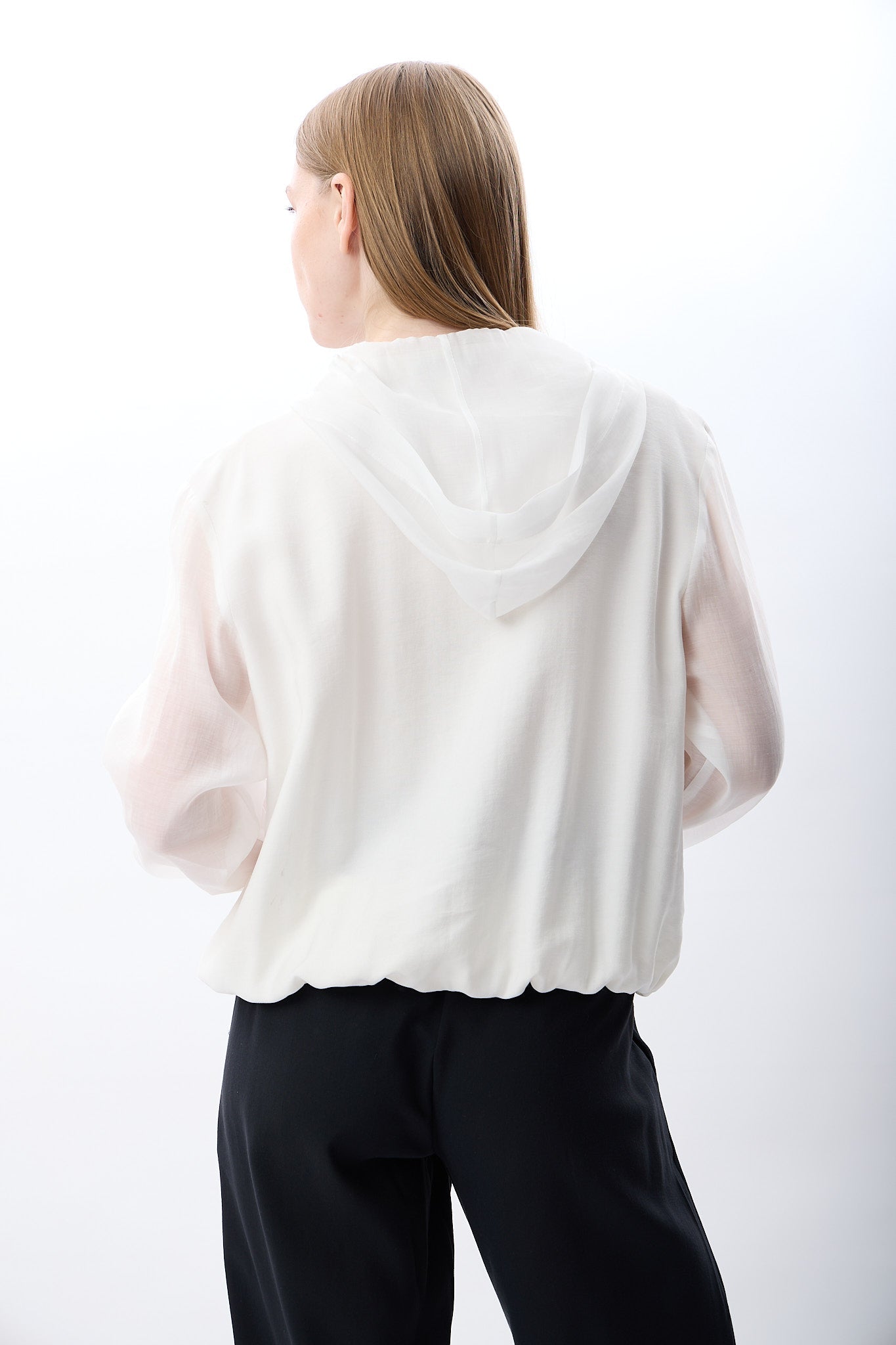 Diagonal-Kapüşonlu İnce Sweatshirt Gömlek (Beyaz)-GÖMLEK-2-Milagron.com