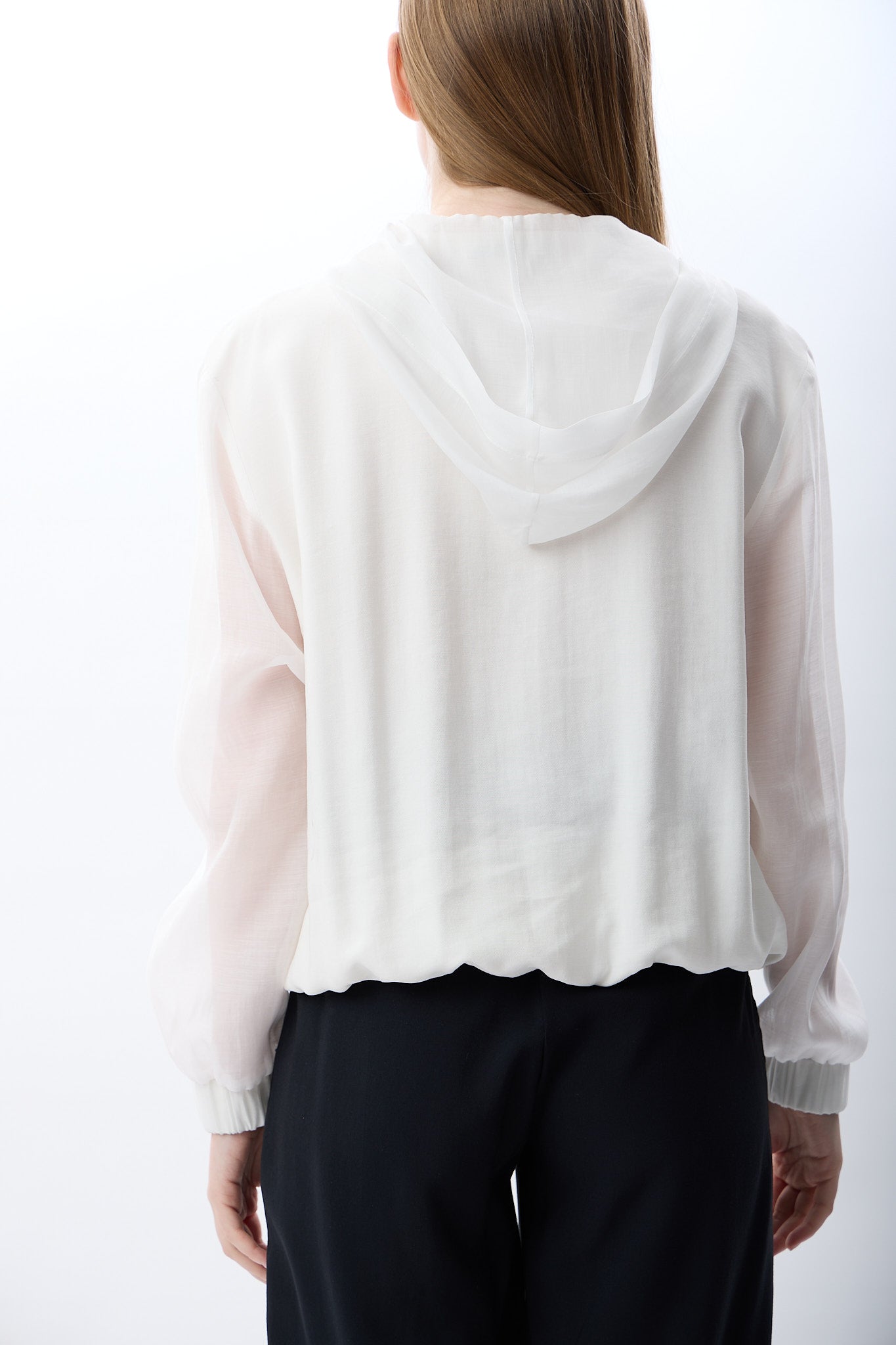 Diagonal-Kapüşonlu İnce Sweatshirt Gömlek (Beyaz)-GÖMLEK-5-Milagron.com