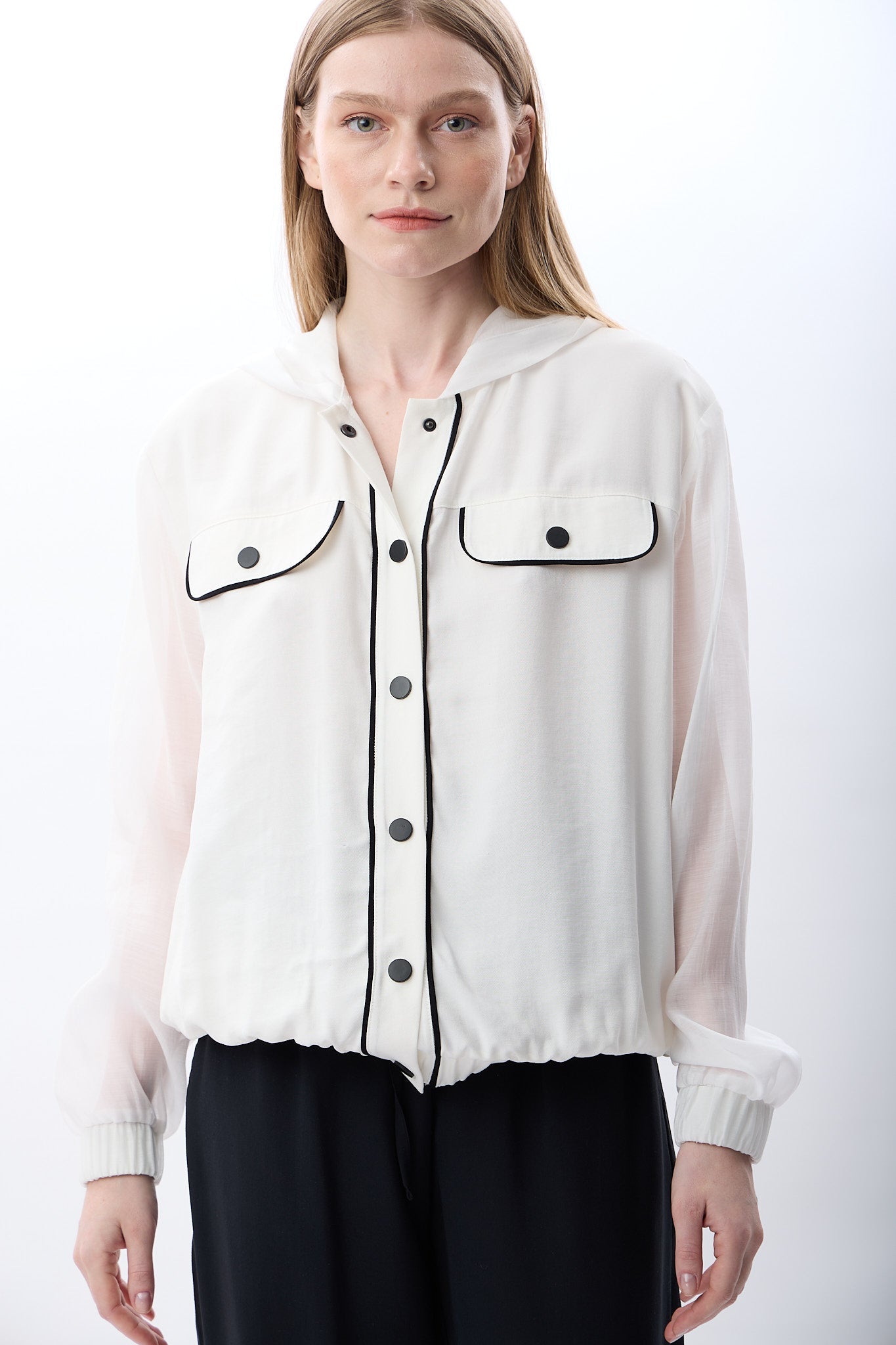 Diagonal-Kapüşonlu İnce Sweatshirt Gömlek (Beyaz)-GÖMLEK-6-Milagron.com