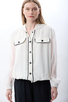 Diagonal-Kapüşonlu İnce Sweatshirt Gömlek (Beyaz)-GÖMLEK-6-Milagron.com