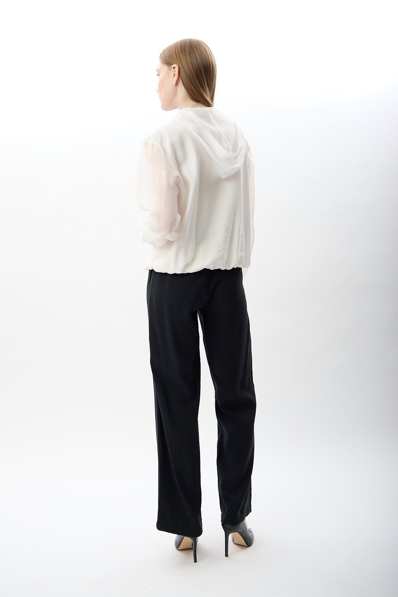 Diagonal-Kapüşonlu İnce Sweatshirt Gömlek (Beyaz)-GÖMLEK-7-Milagron.com