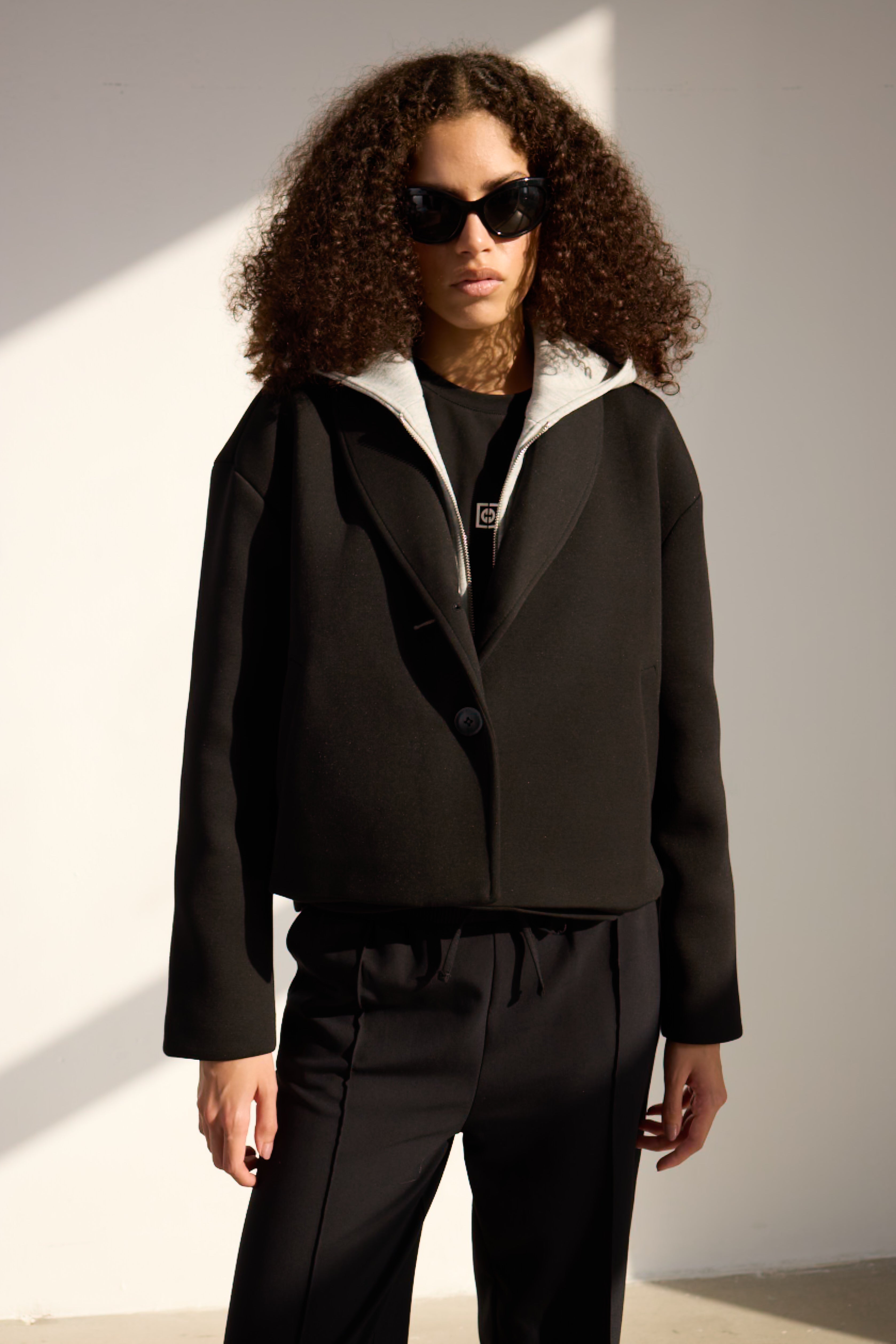 Diagonal-Kapüşonlu Ceket (Siyah)-CEKET-2-Milagron.com