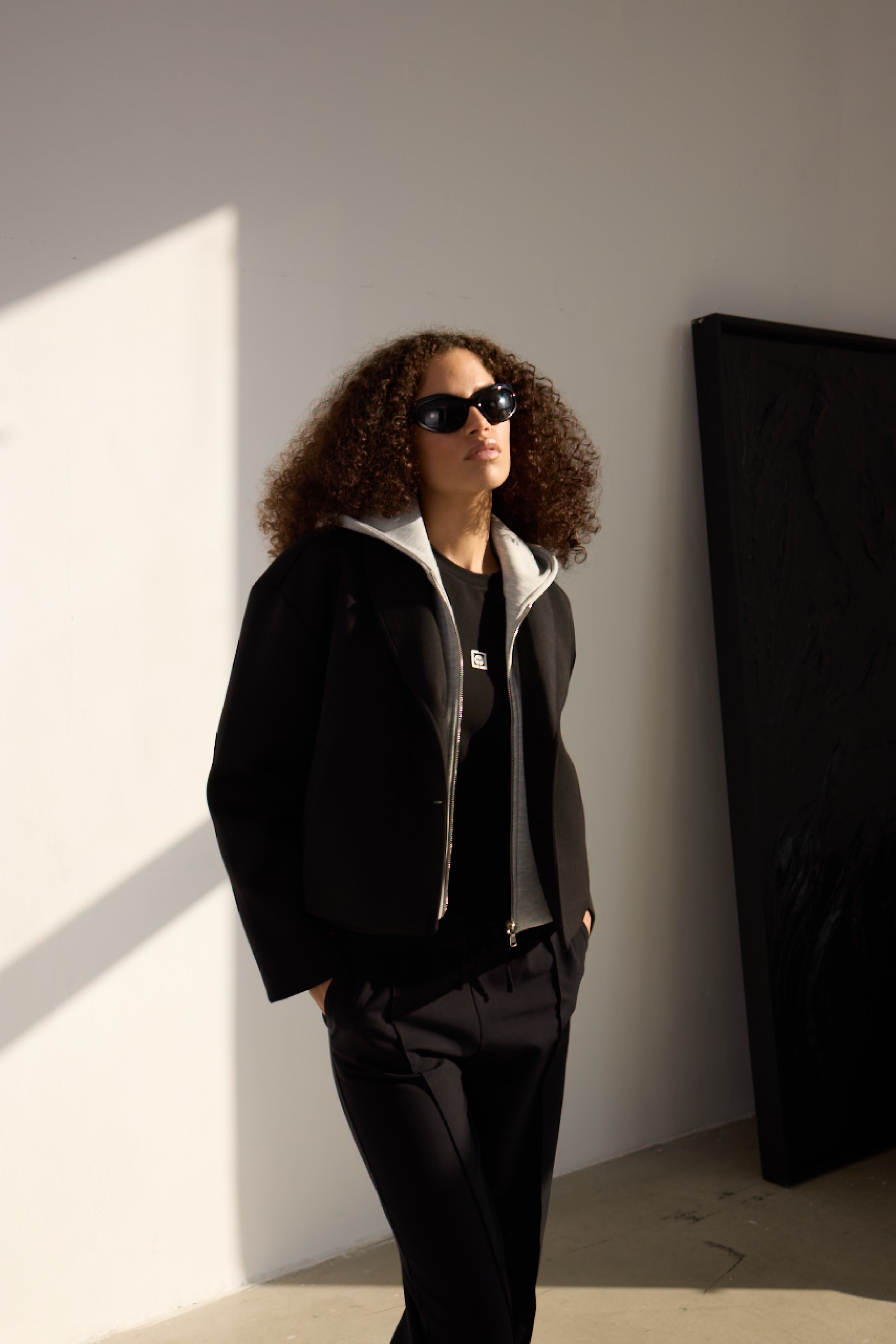 Diagonal-Kapüşonlu Ceket (Siyah)-CEKET-4-Milagron.com