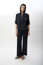 Diagonal-Kapüşonlu Ve Yarım Fermuarlı Bluz (Siyah)-BLUZ-2-Milagron.com