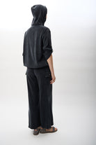 Diagonal-Kapüşonlu Ve Yarım Fermuarlı Bluz (Siyah)-BLUZ-5-Milagron.com