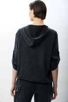 Diagonal-Kapüşonlu Ve Yarım Fermuarlı Bluz (Siyah)-BLUZ-7-Milagron.com