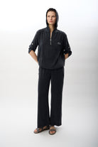 Diagonal-Kapüşonlu Ve Yarım Fermuarlı Bluz (Siyah)-BLUZ-8-Milagron.com