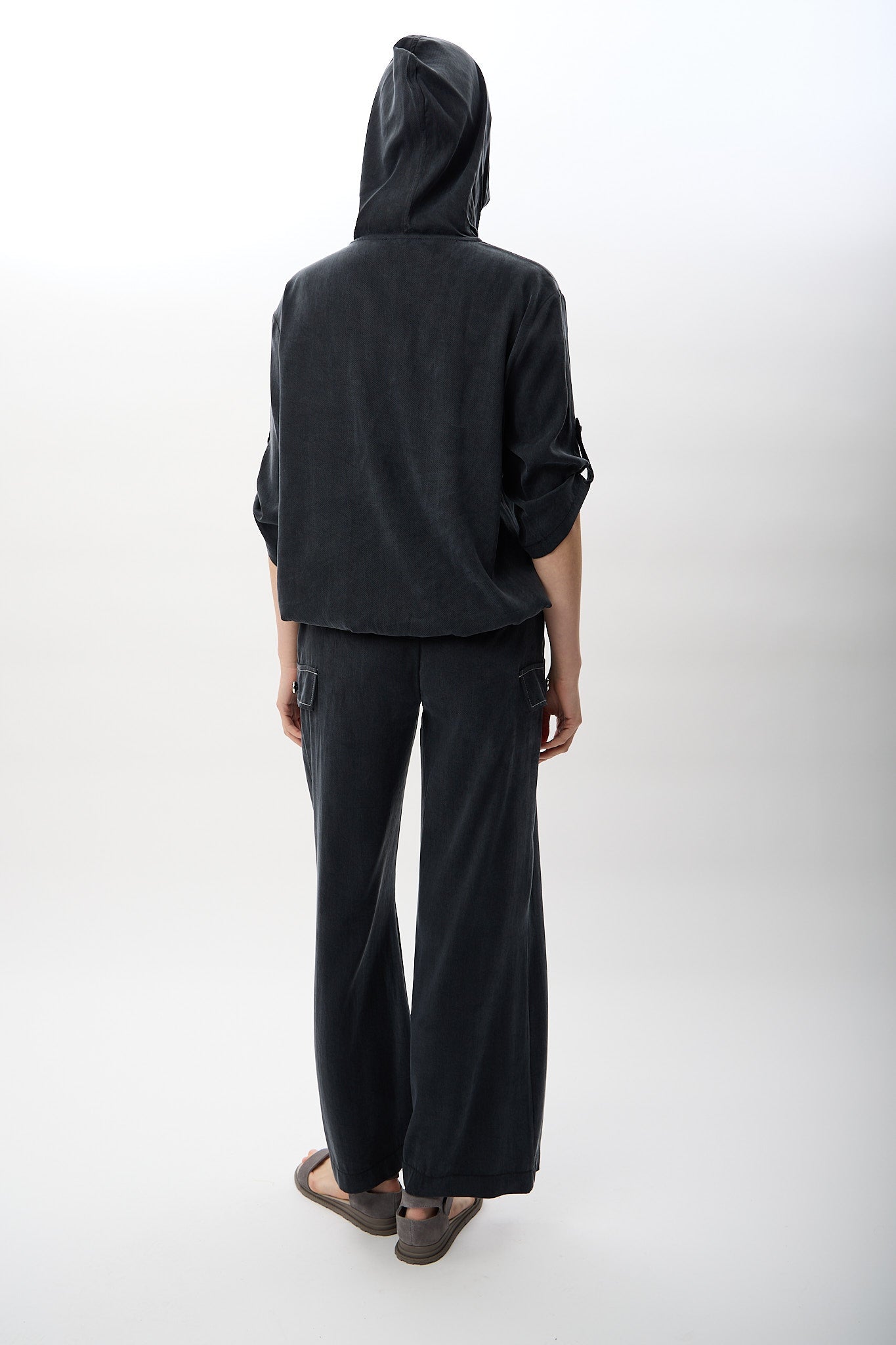 Diagonal-Kapüşonlu Ve Yarım Fermuarlı Bluz (Siyah)-BLUZ-9-Milagron.com