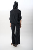 Diagonal-Kapüşonlu Ve Yarım Fermuarlı Bluz (Siyah)-BLUZ-9-Milagron.com