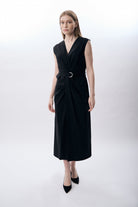 Diagonal-Kemer Detaylı Uzun Elbise-Elbise-1-Milagron.com