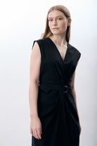 Diagonal-Kemer Detaylı Uzun Elbise-Elbise-2-Milagron.com