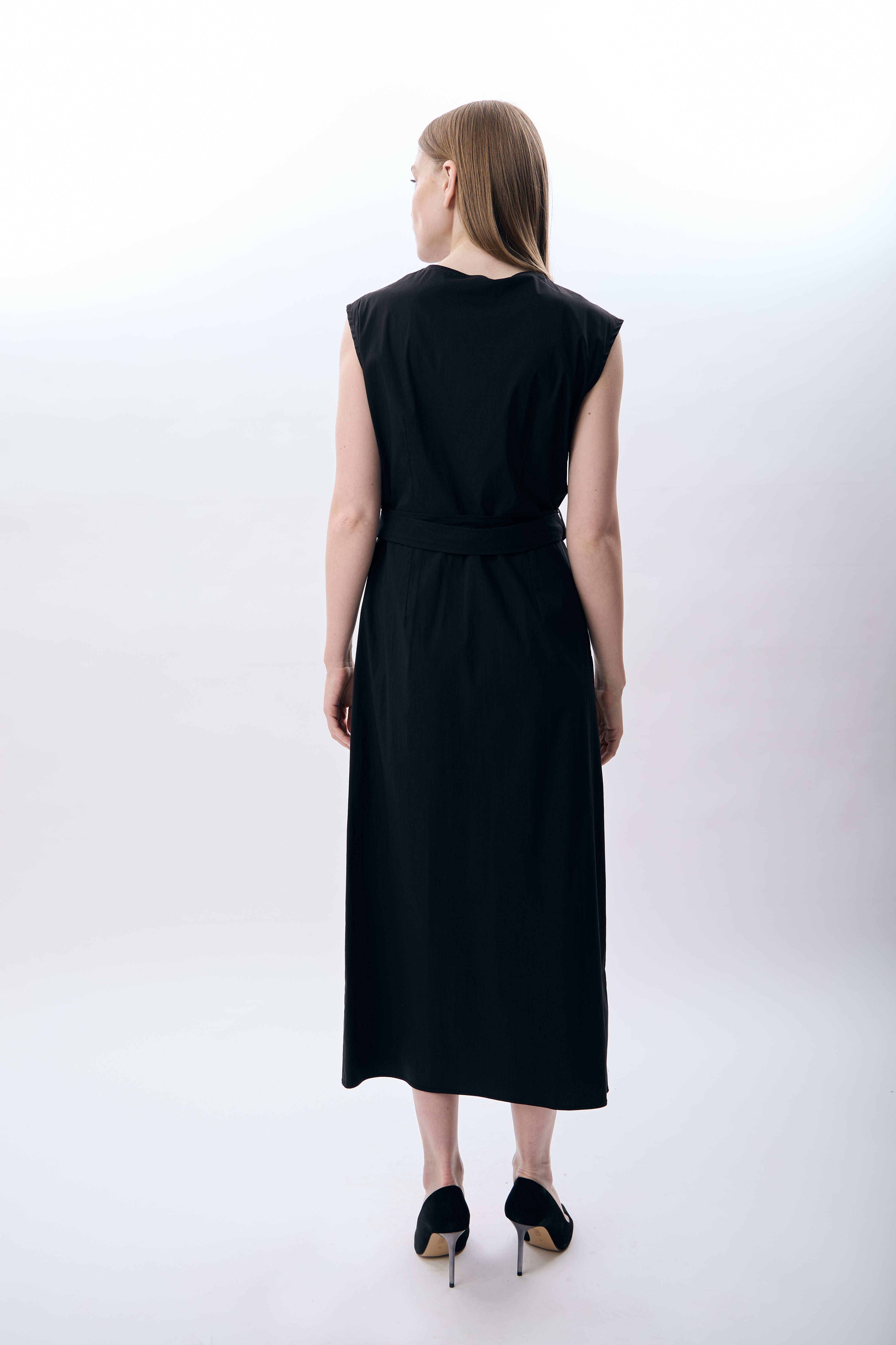 Diagonal-Kemer Detaylı Uzun Elbise-Elbise-3-Milagron.com