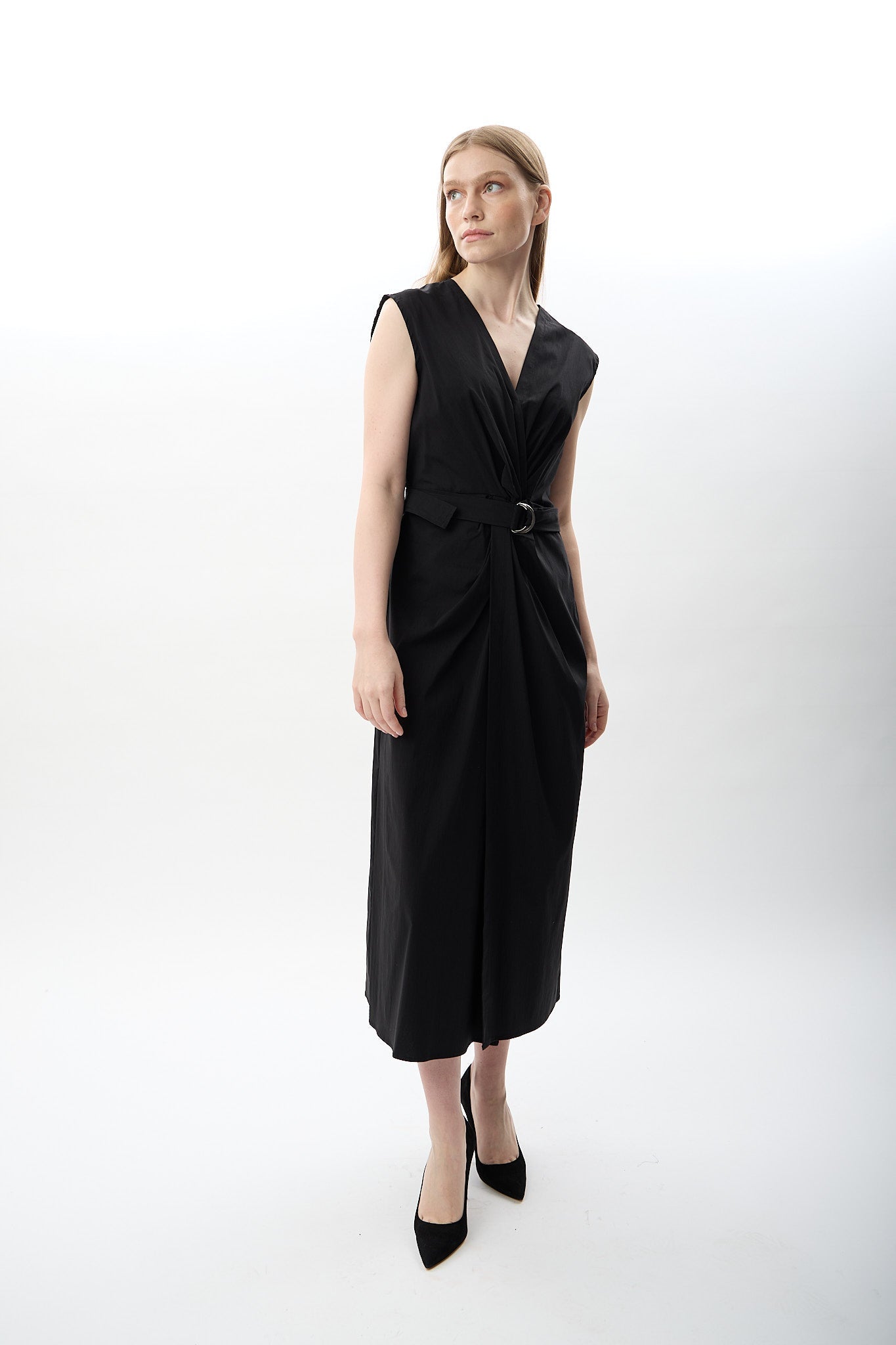 Diagonal-Kemer Detaylı Uzun Elbise-Elbise-6-Milagron.com