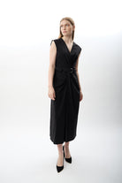 Diagonal-Kemer Detaylı Uzun Elbise-Elbise-6-Milagron.com