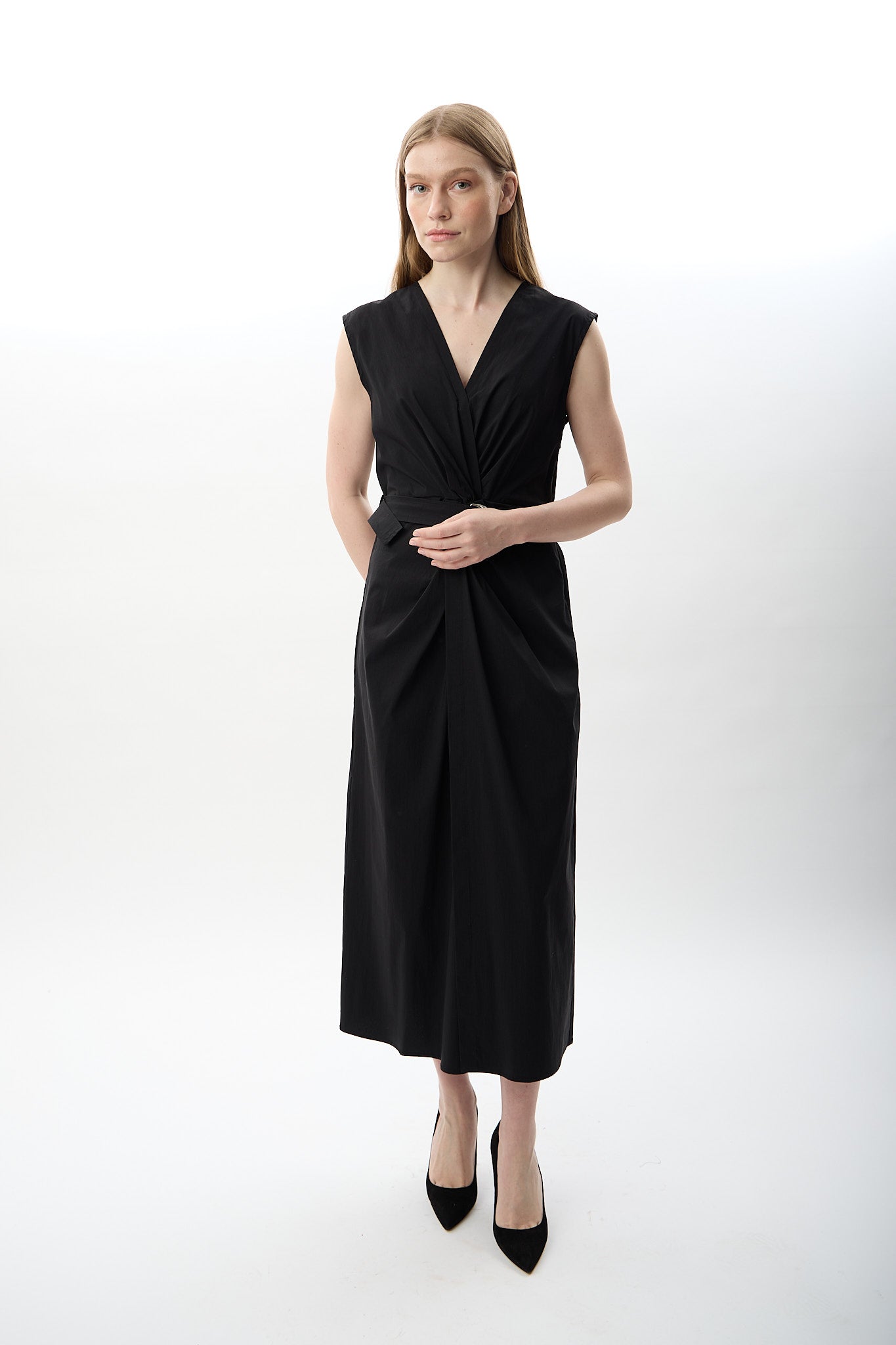 Diagonal-Kemer Detaylı Uzun Elbise-Elbise-7-Milagron.com