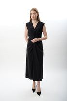 Diagonal-Kemer Detaylı Uzun Elbise-Elbise-7-Milagron.com