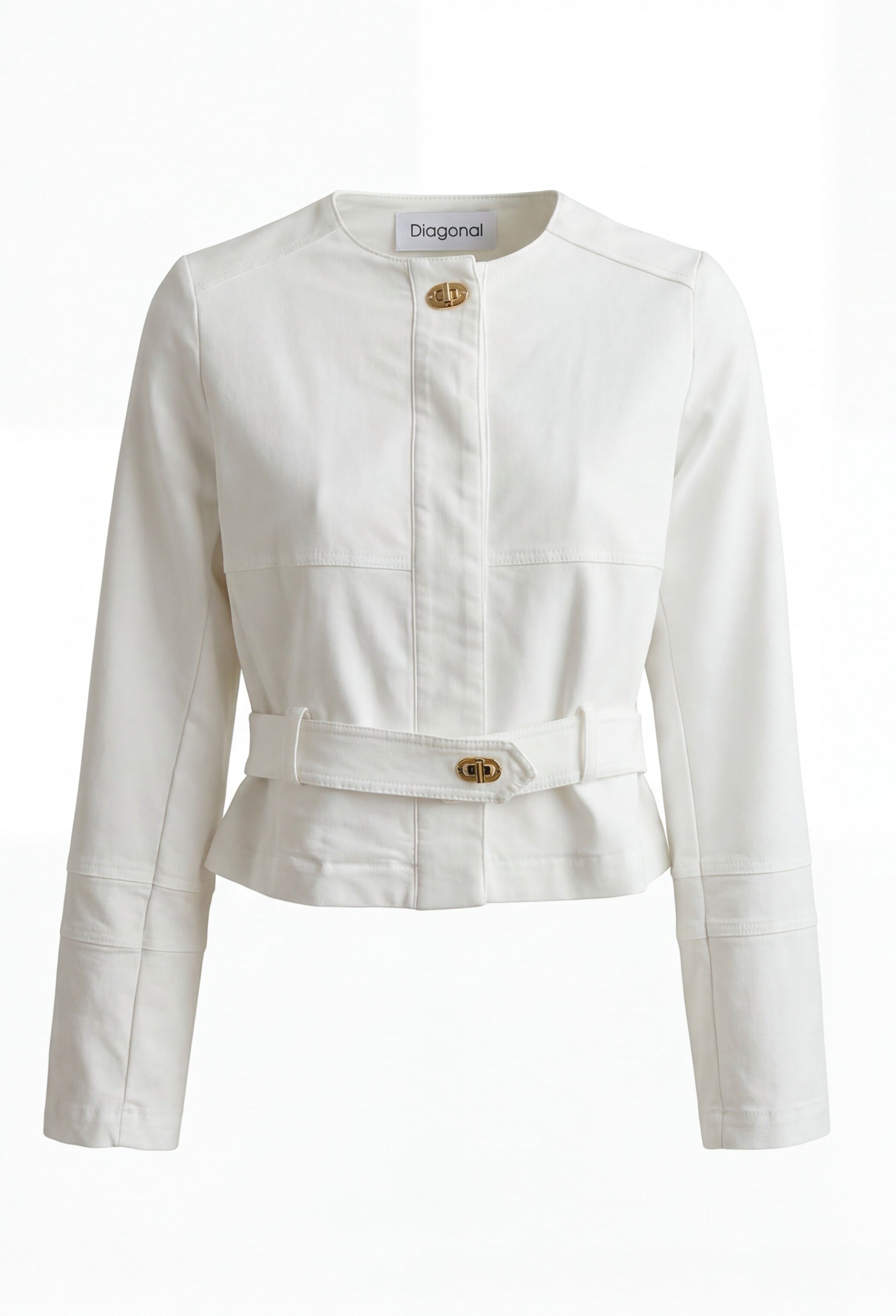 Kemerli Crop Ceket Ekru