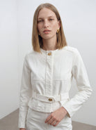 Kemerli Crop Ceket Ekru