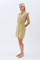 Diagonal-Kemerli Keten Elbise (Bej)-ELBİSE-10-Milagron.com