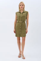 Diagonal-Kemerli Keten Elbise (Haki)-ELBİSE-2-Milagron.com