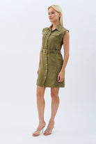 Diagonal-Kemerli Keten Elbise (Haki)-ELBİSE-3-Milagron.com