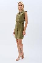 Diagonal-Kemerli Keten Elbise (Haki)-ELBİSE-4-Milagron.com