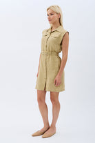 Diagonal-Kemerli Keten Elbise (Bej)-ELBİSE-6-Milagron.com