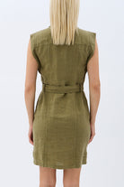 Diagonal-Kemerli Keten Elbise (Haki)-ELBİSE-8-Milagron.com