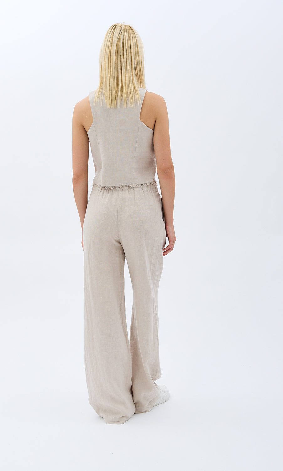 Diagonal-Keten Pantolon (Krem)-PANTOLON-10-Milagron.com